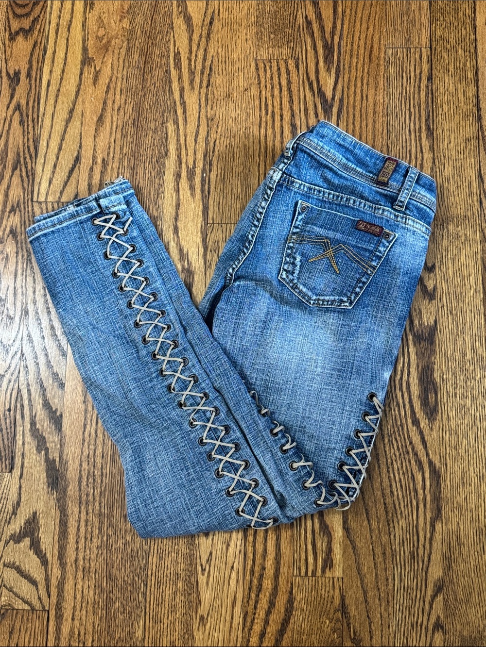 Vintage Y2K Zanadi Premium Lace-Up Side Low Rise Skinny Jeans Size 7 | 28x29